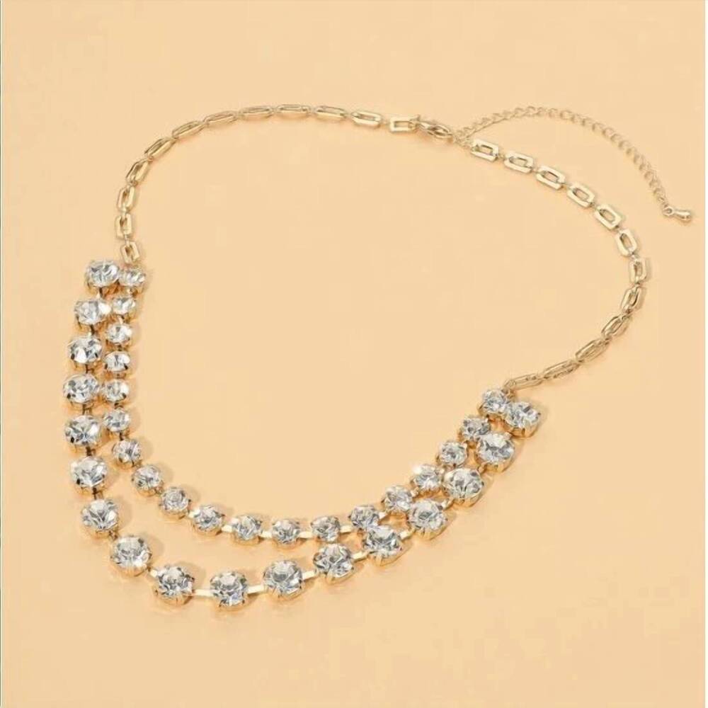 NEW SENSIBLING CORP women's double row rhinestone statement necklace in clear